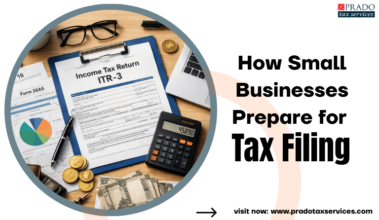 small business preparing tax documents and financial records for business tax filing and IRS deadline preparation