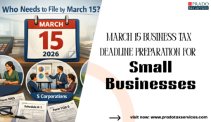 March 15 2026, business tax deadline calendar with small business owners reviewing form 1065 and Schedule K-1 tax documents