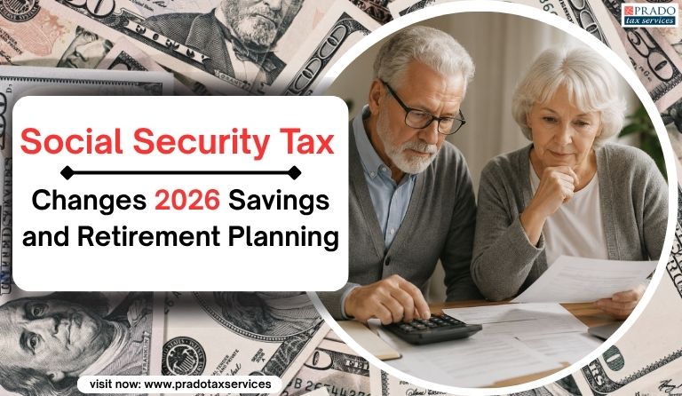 An older retired couple reviewing financial documents and using a calculator at home while planning Social Security taxes and retirement income.