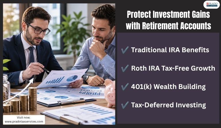 Financial advisor discussing retirement account strategies designed to support tax-efficient investment growth and long-term wealth accumulation.