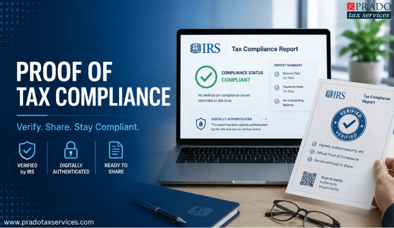 IRS Tax Compliance Report shown as verified proof of federal tax compliance