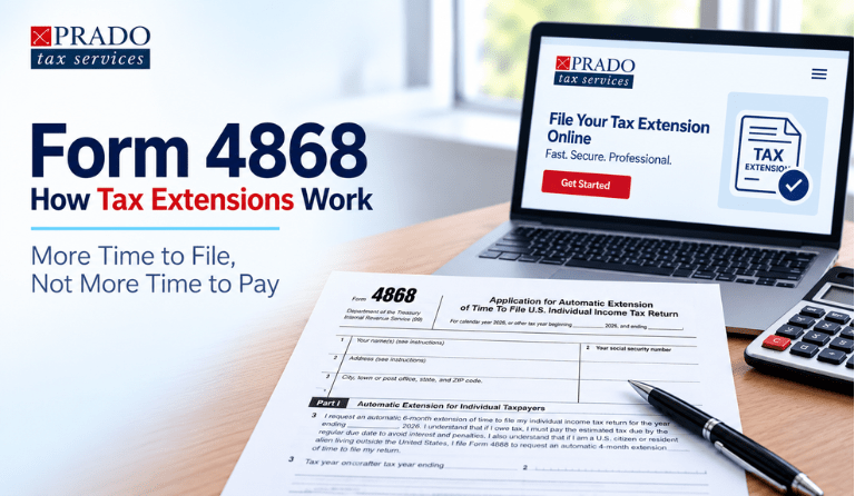 Form 4868 tax extension for filing a federal income tax return with additional time to file and professional tax preparation guidance.